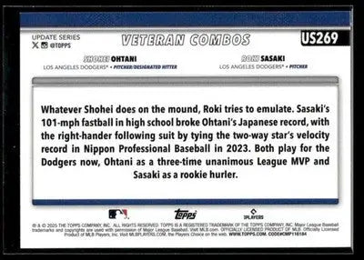 2025 Topps Update Rising Sons Shohei Ohtani/Roki Sasaki #US269 Dodgers