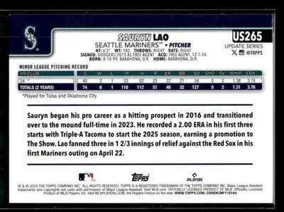 2025 Topps Update Sauryn Lao #US265 Rainbow Foil RC Seattle Mariners