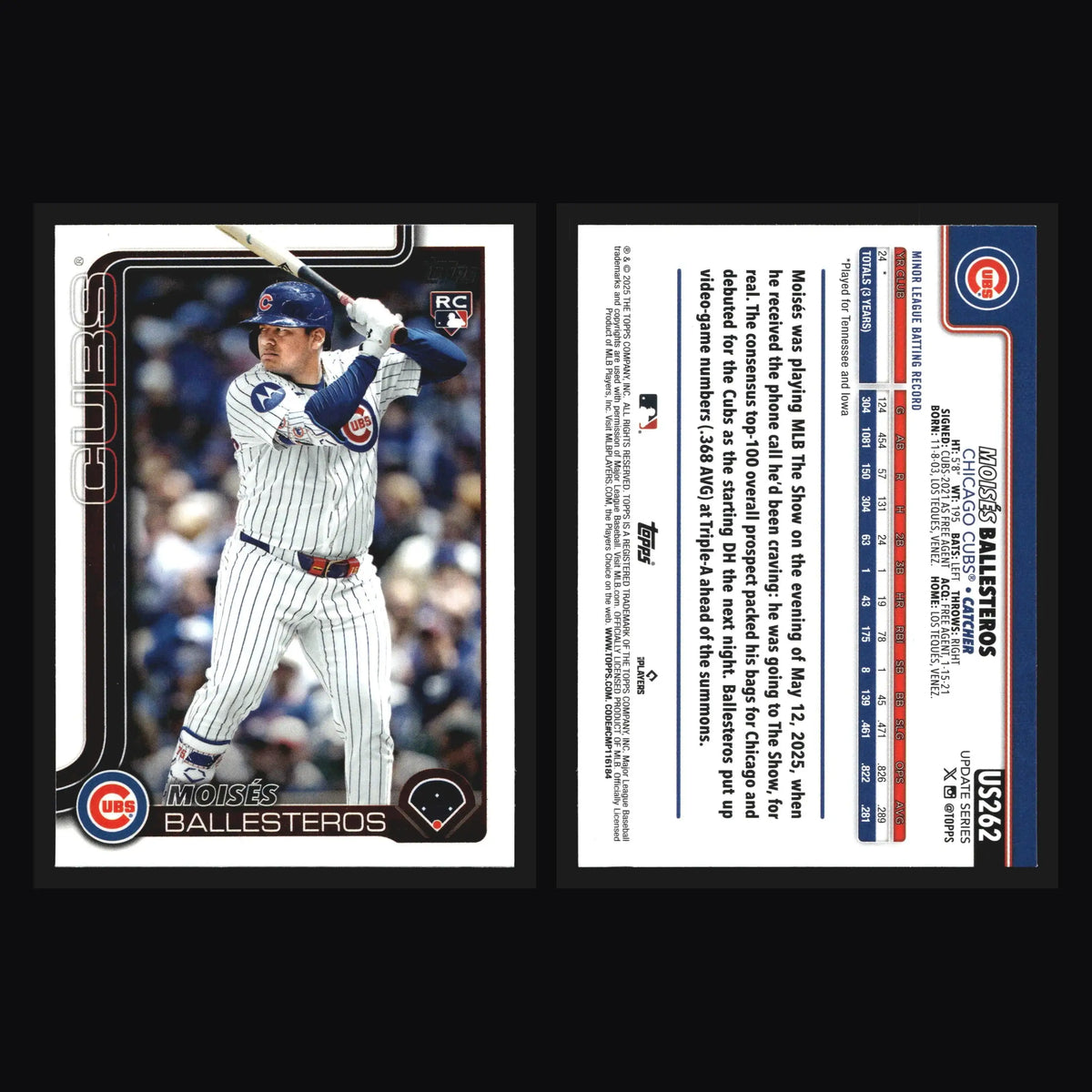 2025 Topps Update Series #US262 Moises Ballesteros RC Chicago Cubs - Baseball Card Single