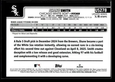 2025 Topps Update Shane Smith #US278 RC Chicago White Sox