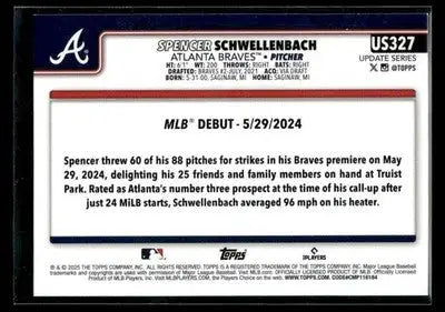 2025 Topps Update Spencer Schwellenbach #US327 Atlanta Braves