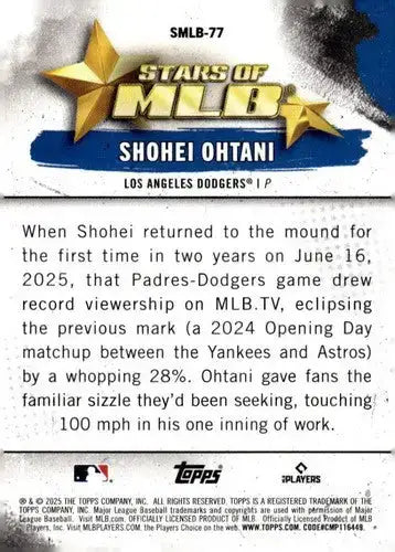 2025 Topps Update Stars of MLB #SMLB-77 Shohei Ohtani NM-MT Dodgers ID:80384 - Baseball Card Single