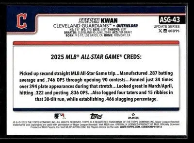 2025 Topps Update Steven Kwan #ASG-43 2025 All-Star Game Cleveland Guardians