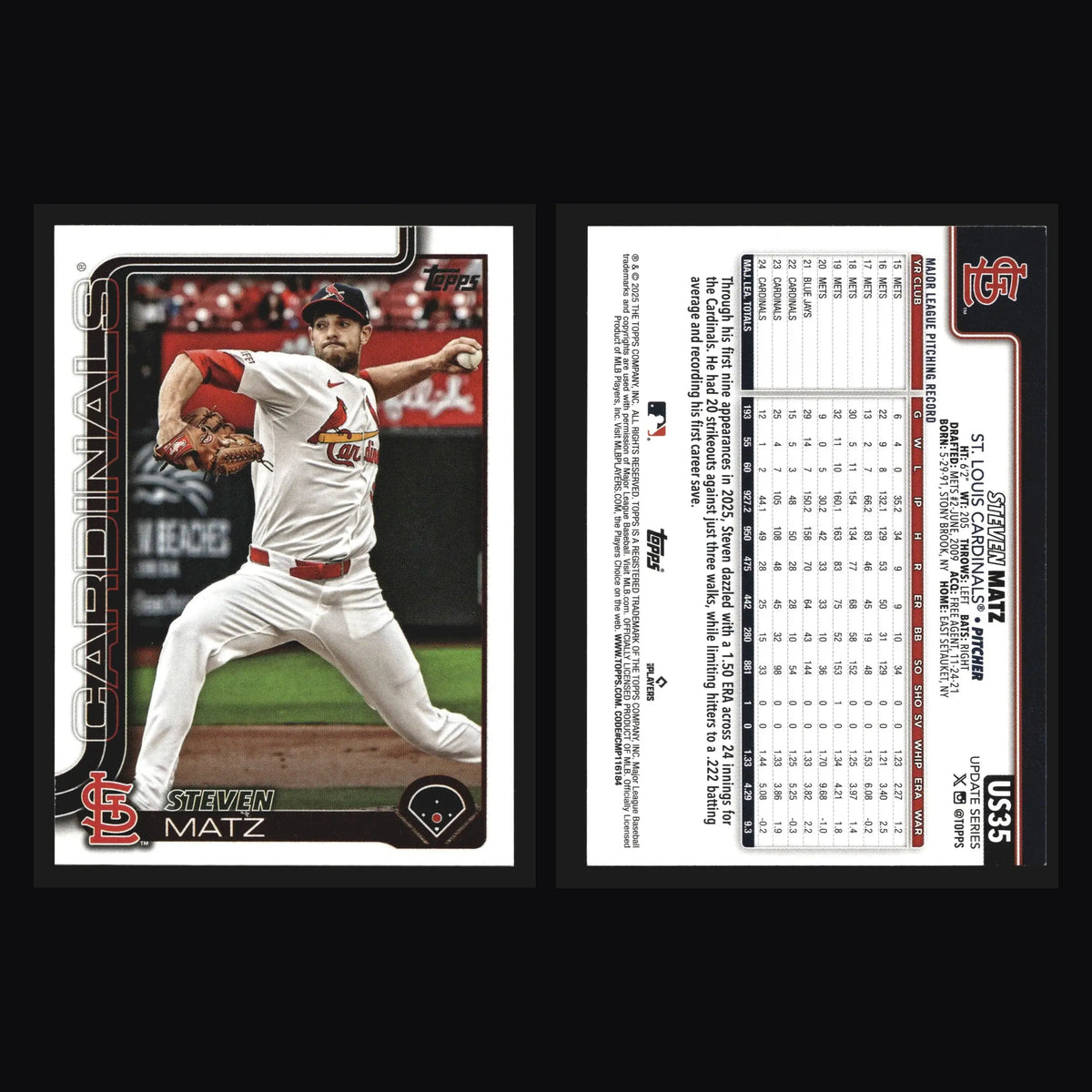 2025 Topps Update Steven Matz #US35 St. Louis Cardinals - Baseball Card Single