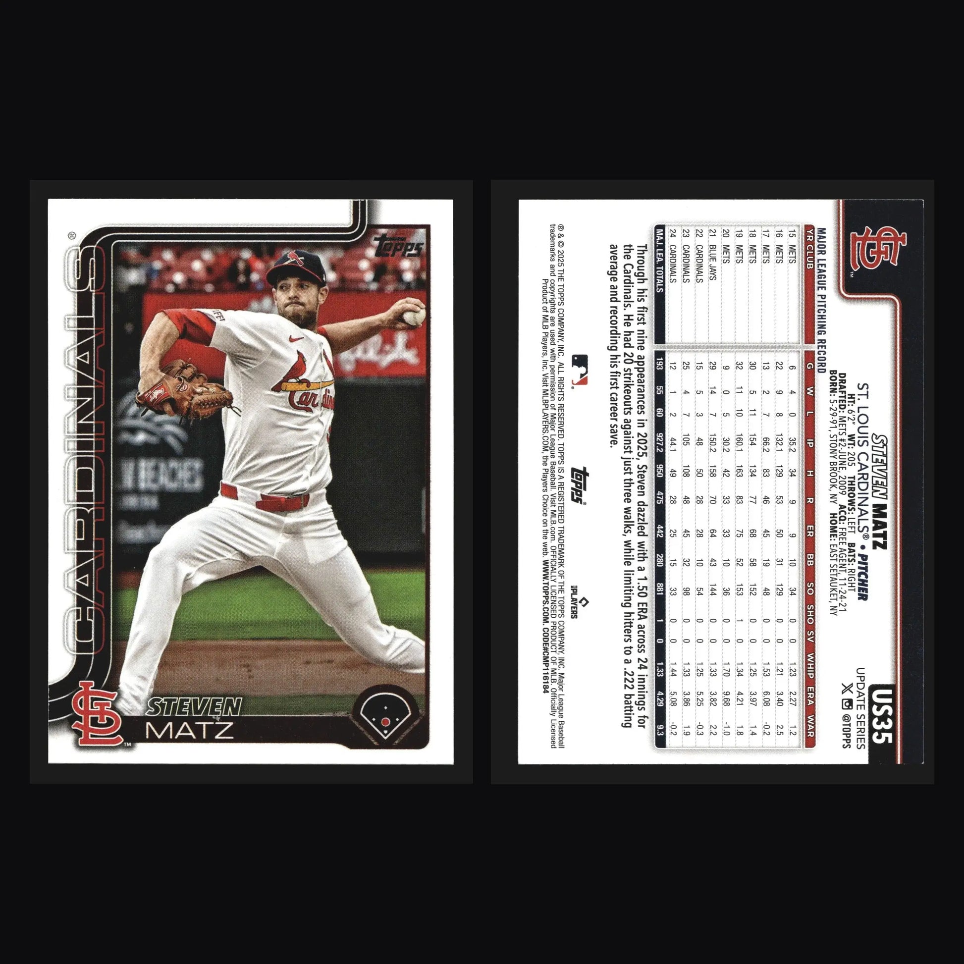 2025 Topps Update Steven Matz #US35 St. Louis Cardinals - Baseball Card Single