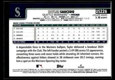 2025 Topps Update Tayler Saucedo #US226 Seattle Mariners
