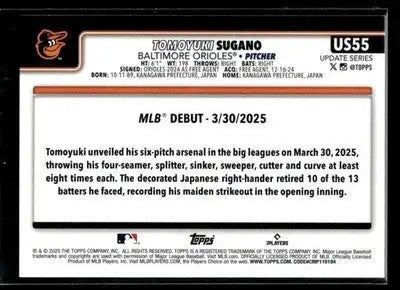 2025 Topps Update Tomoyuki Sugano #US55 Baltimore Orioles