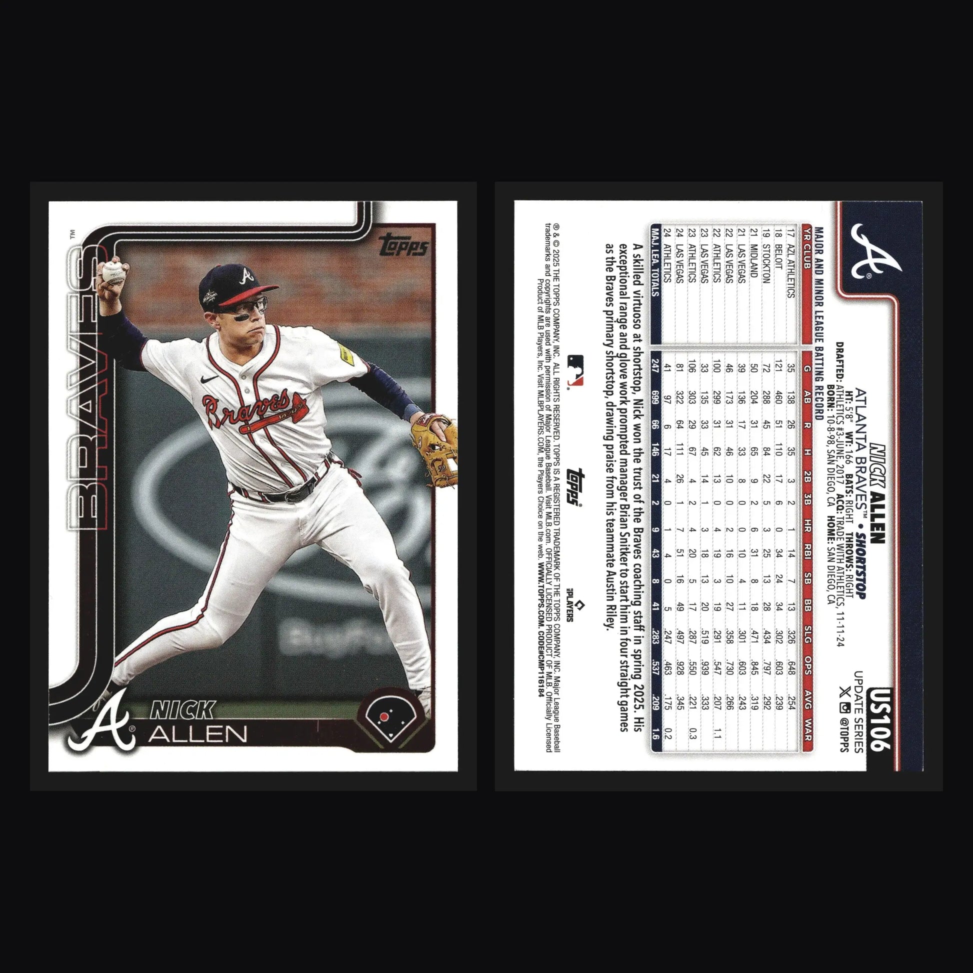 2025 Topps Update #US106 Nick Allen Atlanta Braves Gold Glove Finalist