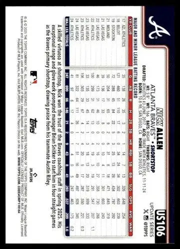 2025 Topps Update #US106 Nick Allen NM-MT Braves ID:80425 - Baseball Card Single