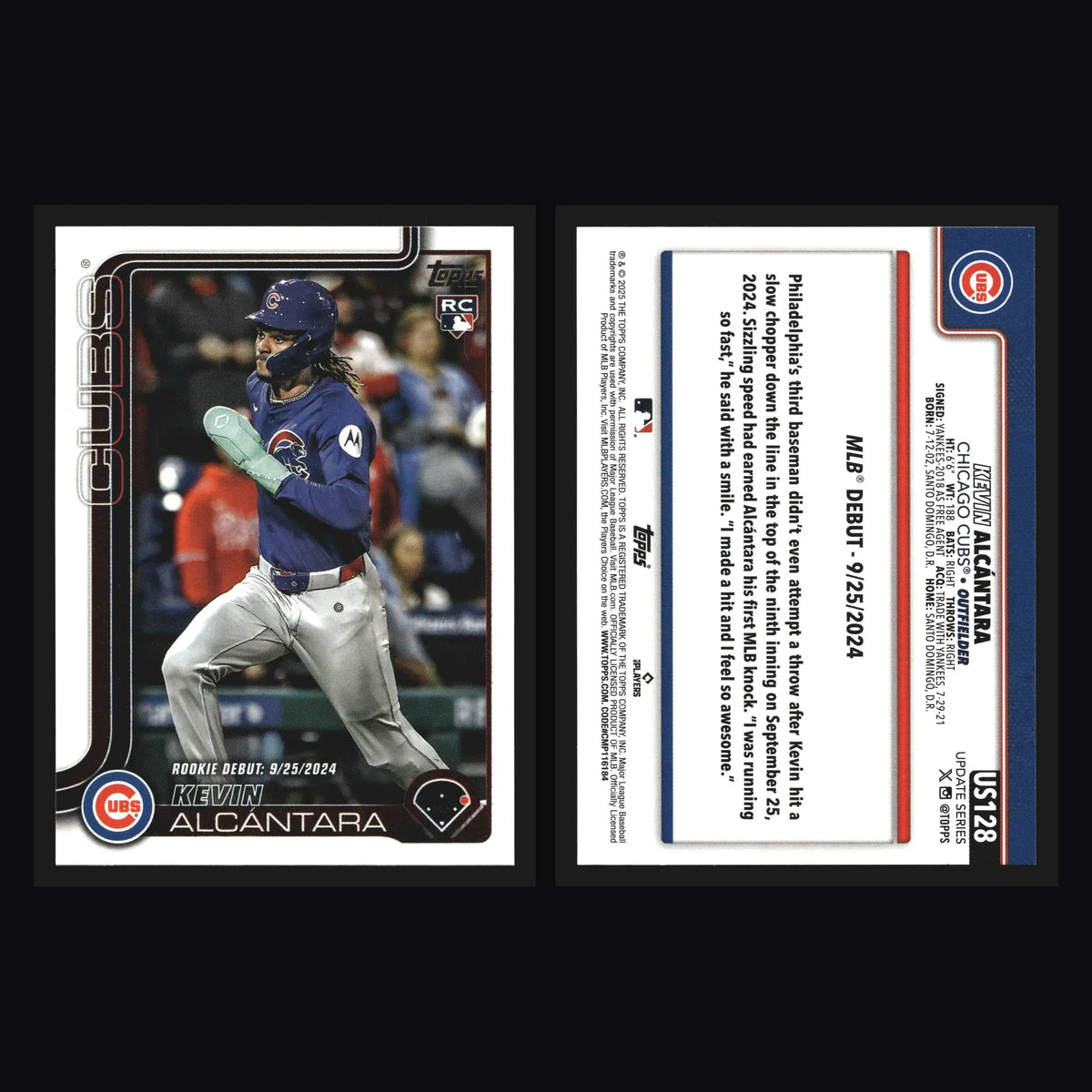 2025 Topps Update #US128 Kevin Alcantara Rookie Debut RC Chicago Cubs - Baseball Card Single