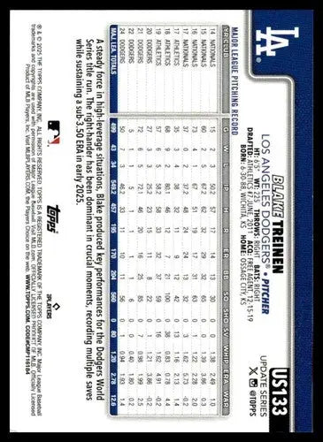2025 Topps Update #US133 Blake Treinen NM-MT Dodgers ID:80436 - Baseball Card Single