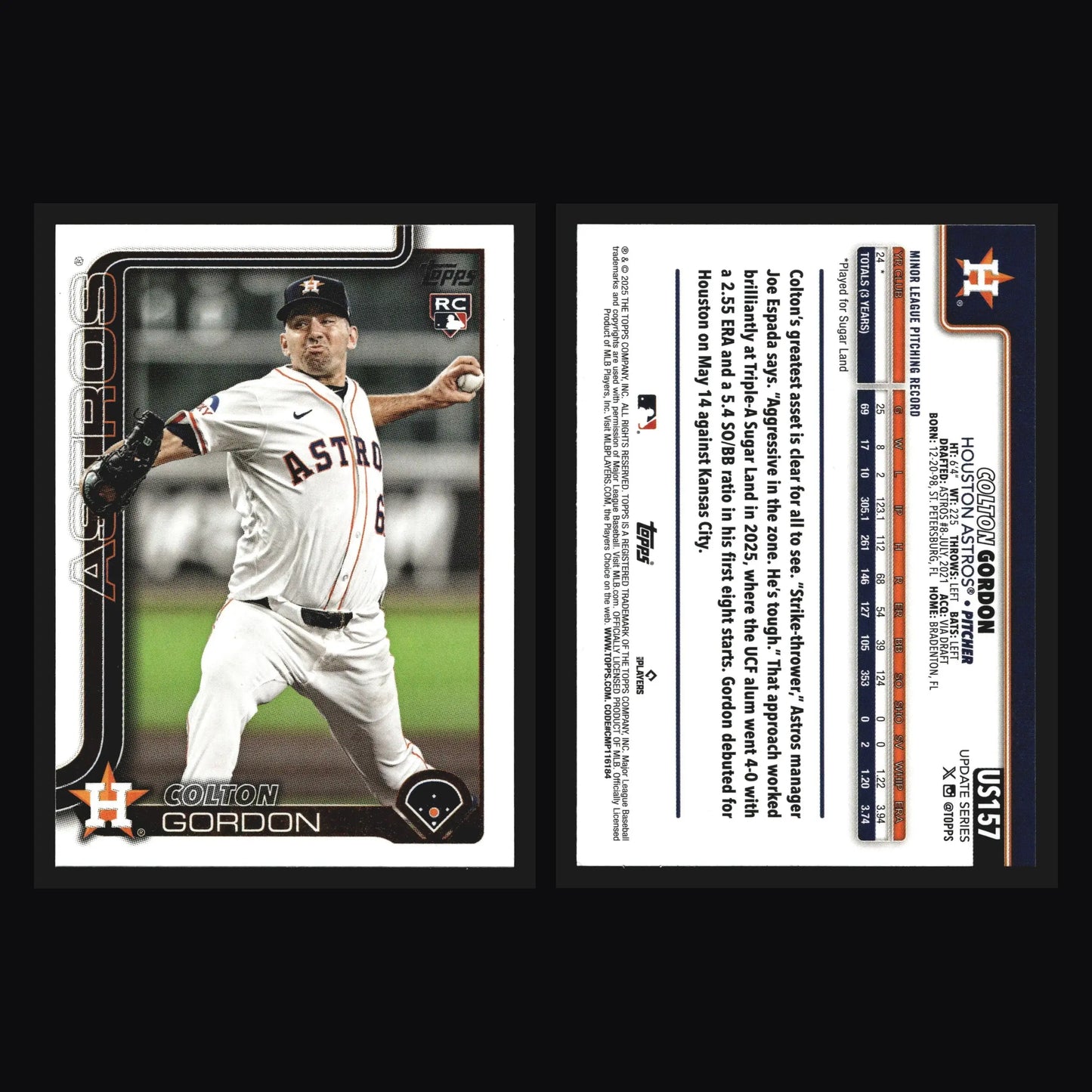 2025 Topps Update #US157 Colton Gordon Astros RC - Baseball Card Single