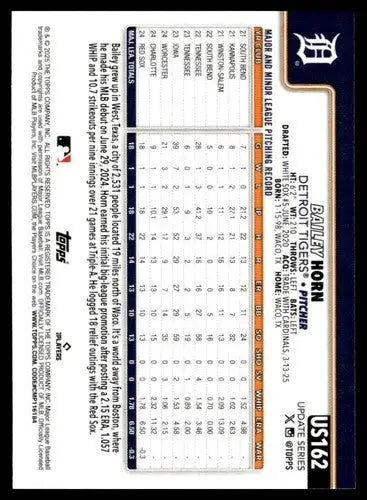 2025 Topps Update #US162 Bailey Horn NM-MT RC Rookie Tigers ID:80447 - Baseball Card Single