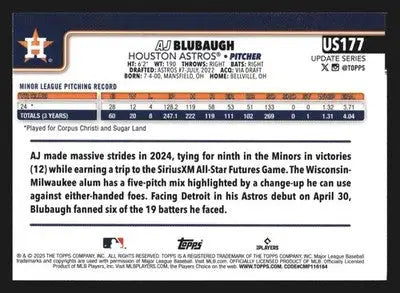 2025 Topps Update #US177 AJ Blubaugh Astros RC - Baseball Card Single