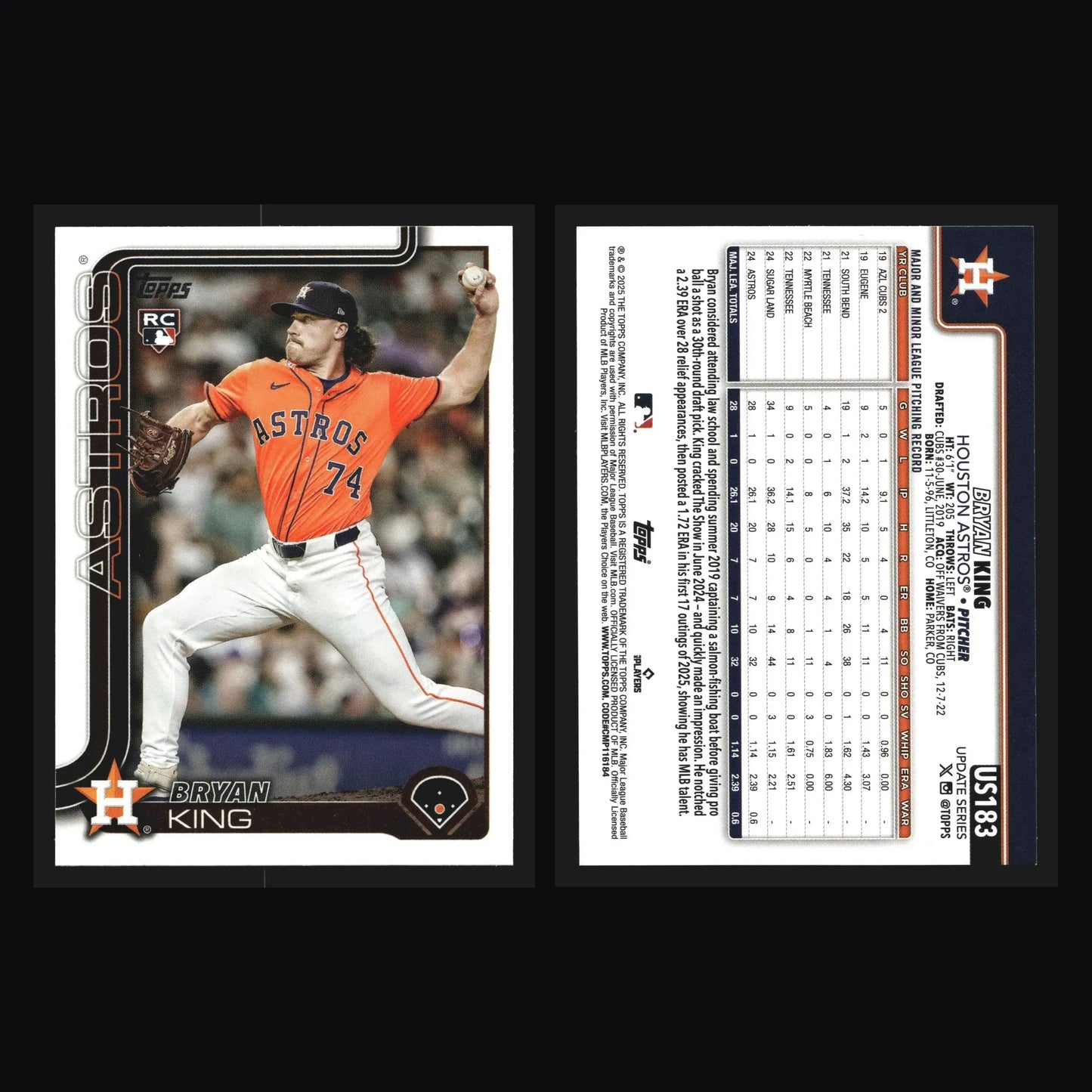 2025 Topps Update #US183 Bryan King Astros RC - Baseball Card Single