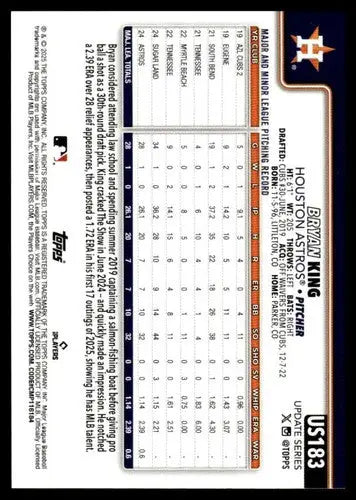 2025 Topps Update #US183 Bryan King NM-MT RC Rookie Astros ID:80453 - Baseball Card Single