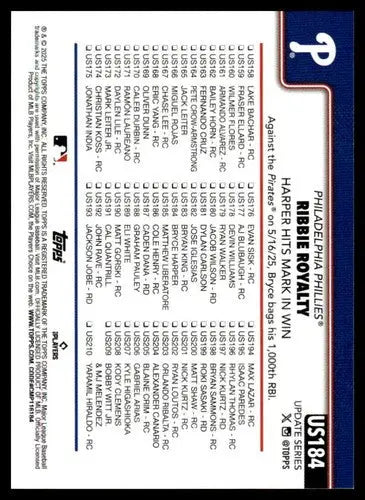 2025 Topps Update #US184 Bryce Harper NM-MT Phillies Season Highlights/ ID:80454 - Baseball Card Single