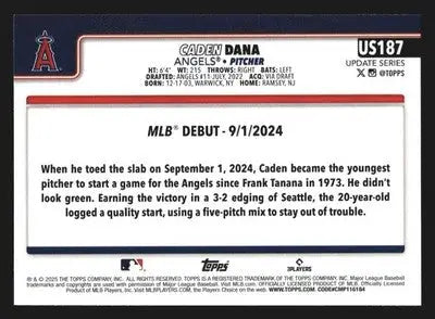2025 Topps Update #US187 Caden Dana Los Angeles Angels RC - Baseball Card Single