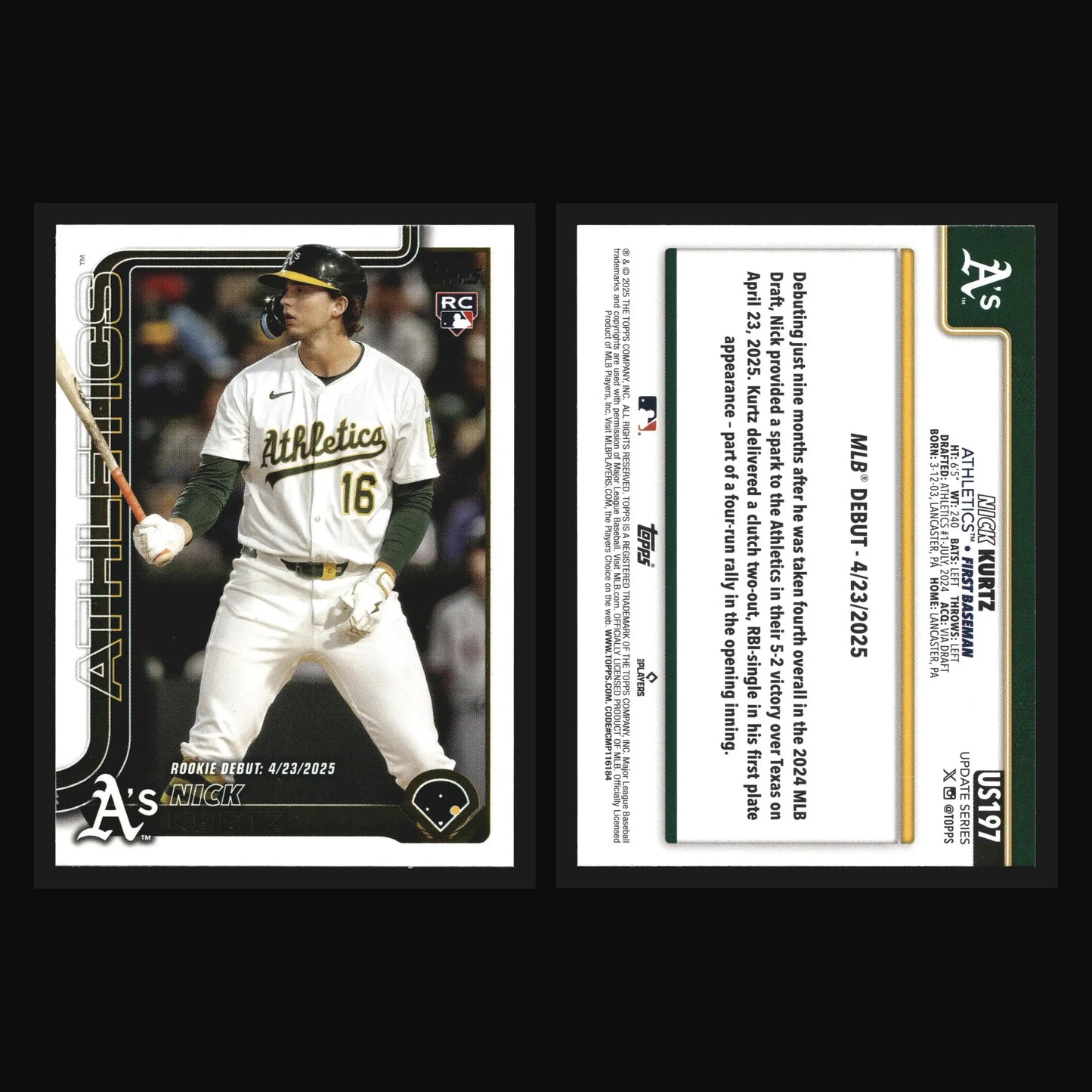 2025 Topps Update #US197 Nick Kurtz Athletics RC