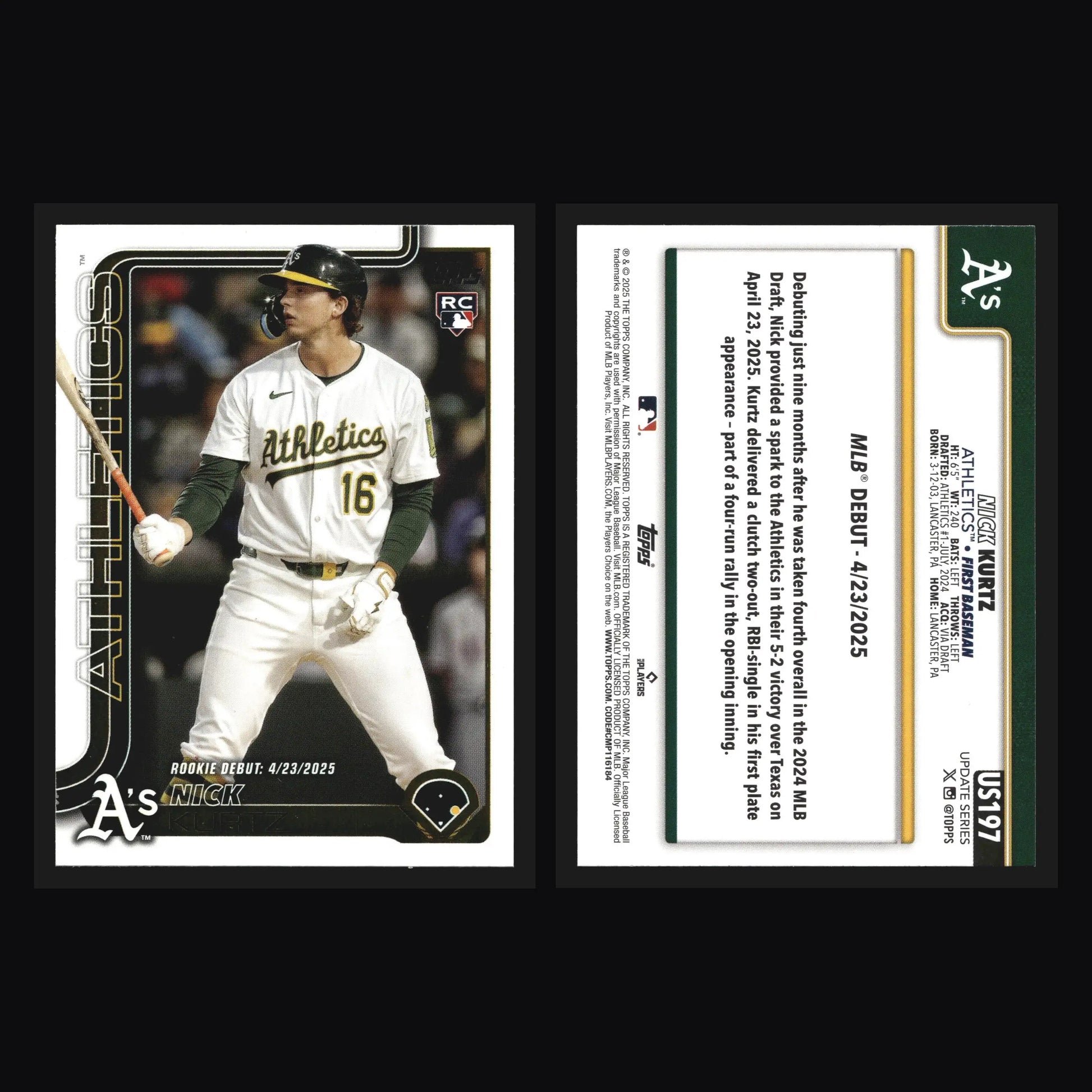 2025 Topps Update #US197 Nick Kurtz Athletics RC