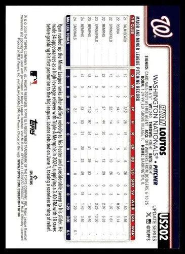 2025 Topps Update #US202 Ryan Loutos NM-MT RC Rookie Nationals ID:80028 - Baseball Card Single