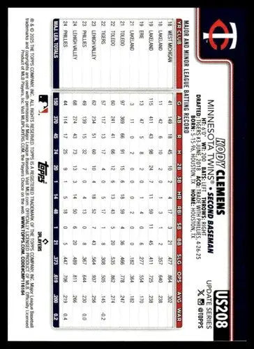 2025 Topps Update #US208 Kody Clemens NM-MT Twins ID:80029 - Baseball Card Single