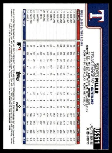 2025 Topps Update #US311 Kevin Pillar NM-MT Rangers ID:80481 - Baseball Card Single