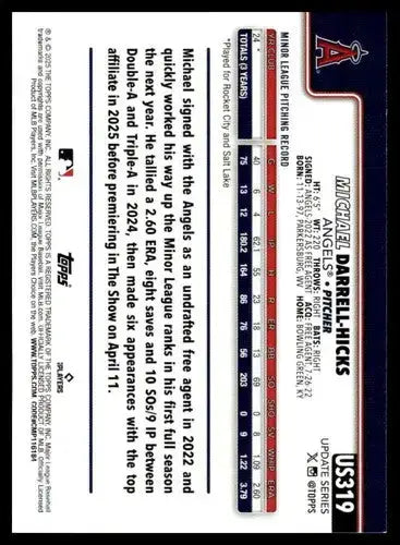2025 Topps Update #US319 Michael Darrell-Hicks NM-MT RC Rookie Angels ID:80484 - Baseball Card Single