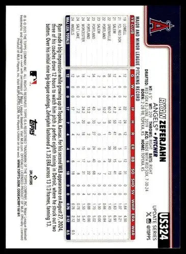 2025 Topps Update #US324 Ryan Zeferjahn NM-MT RC Rookie Angels ID:80485 - Baseball Card Single