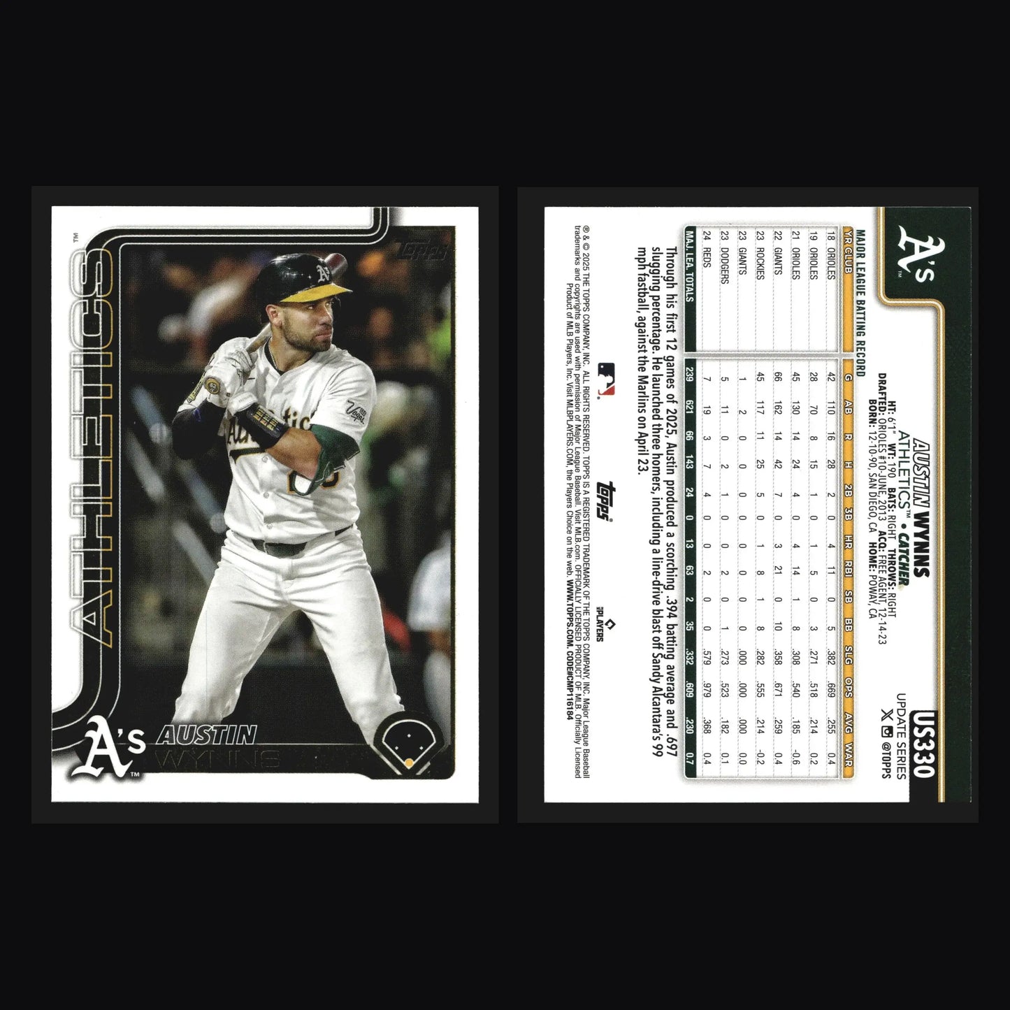 2025 Topps Update #US330 Austin Wynns Athletics - Baseball Card Single