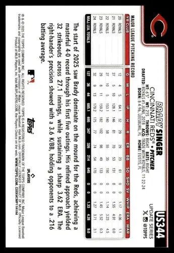 2025 Topps Update #US344 Brady Singer NM-MT Reds ID:80492 - Baseball Card Single