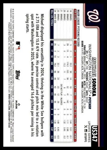 2025 Topps Update #US347 Michael Soroka NM-MT Nationals ID:80051 - Baseball Card Single