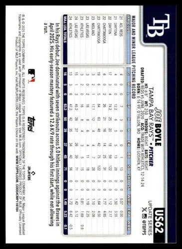 2025 Topps Update #US62 Joe Boyle NM-MT Rays ID:80013 - Baseball Card Single