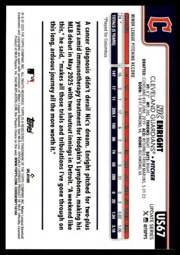 2025 Topps Update #US67 Nic Enright NM-MT RC Rookie Guardians ID:80411 - Baseball Card Single