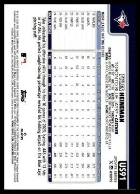 2025 Topps Update #US91 Tyler Heineman NM-MT Blue Jays ID:80015 - Baseball Card Single