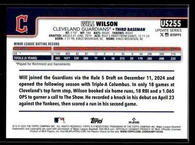 2025 Topps Update Will Wilson #US255 RC Cleveland Guardians