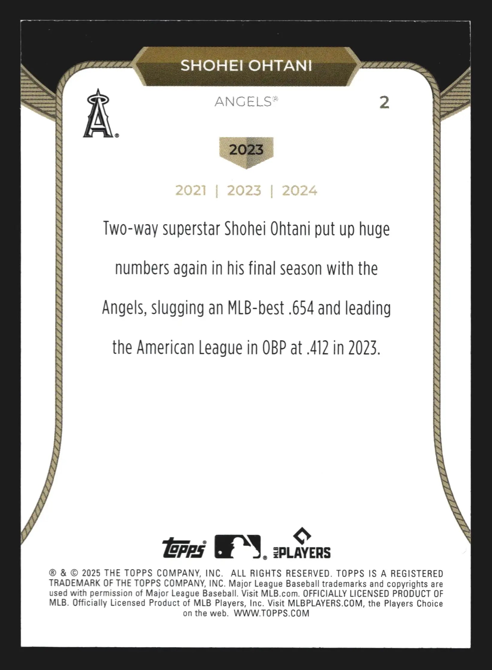 2025 Topps Welcome to the Club 3-Time MVP #2 Shohei Ohtani Angels - Baseball Card Single