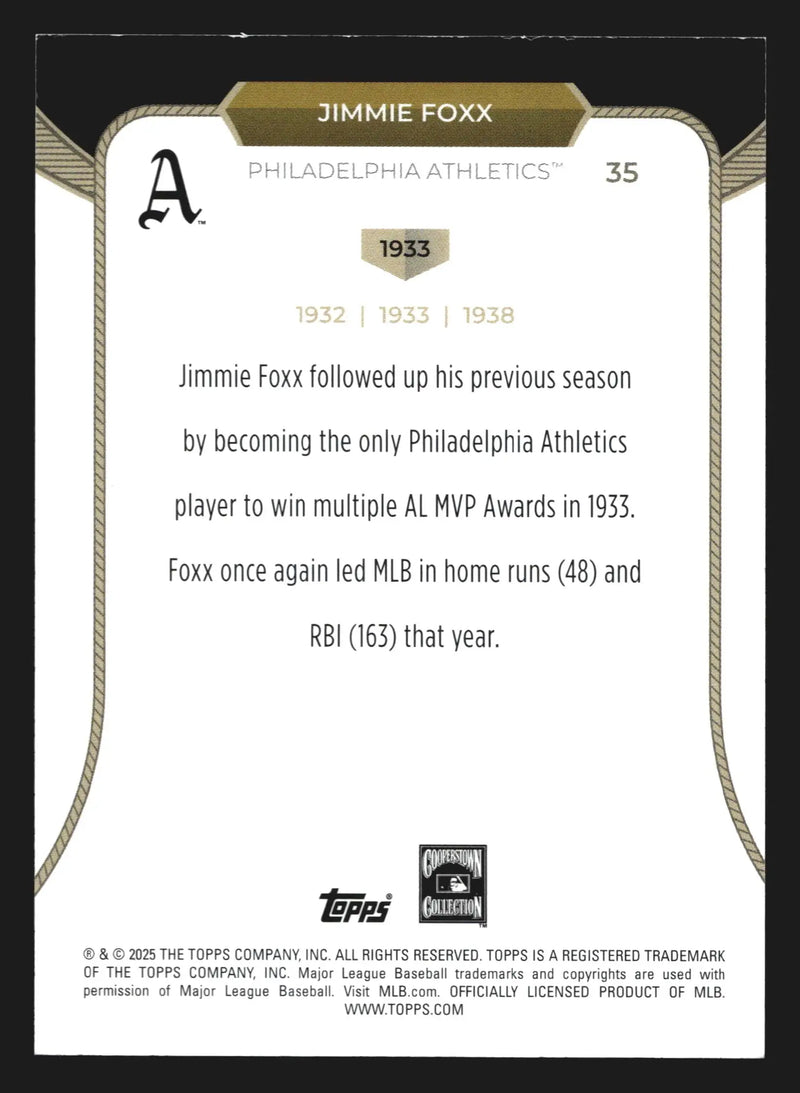 2025 Topps Welcome to the Club 3-Time MVP #35 Jimmie Foxx Athletics HOF