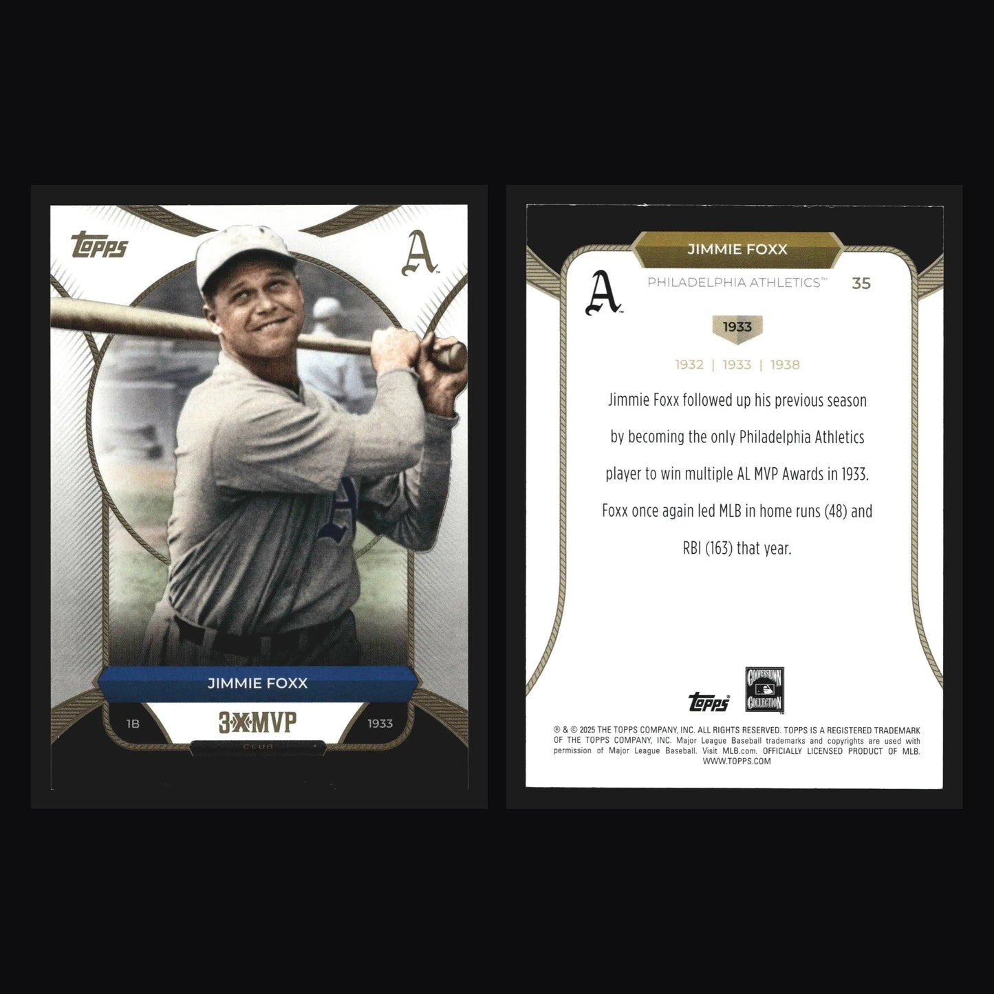 2025 Topps Welcome to the Club 3-Time MVP #35 Jimmie Foxx Athletics HOF