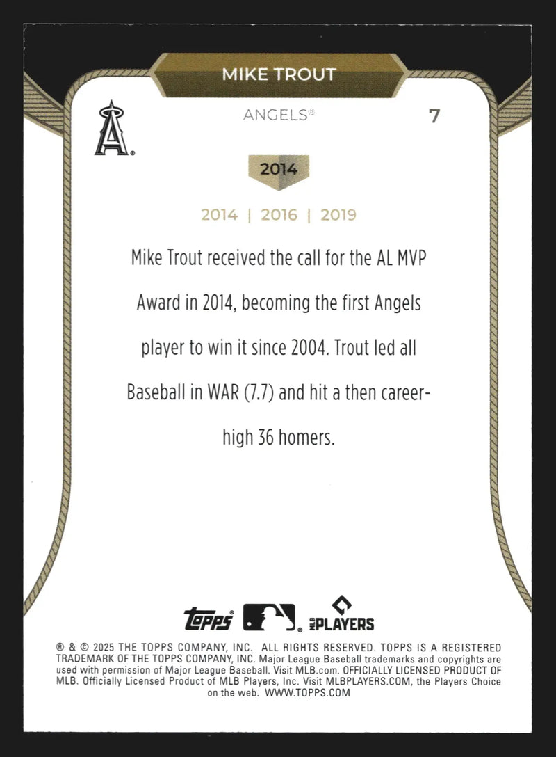 2025 Topps Welcome to the Club 3-Time MVP #7 Mike Trout Angels - Baseball Card Single