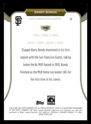 2025 Topps Welcome to the Club: 3 Times MVP #6 Barry Bonds