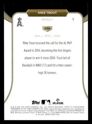 2025 Topps Welcome to the Club: 3 Times MVP #7 Mike Trout