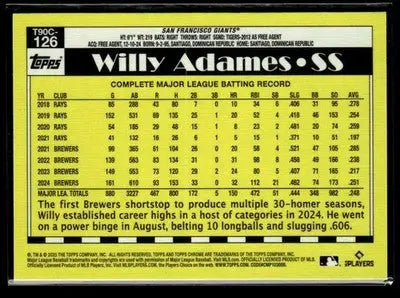 2025 Topps Willy Adames #T90C-126 1990 35th Anniversary Chrome Giants