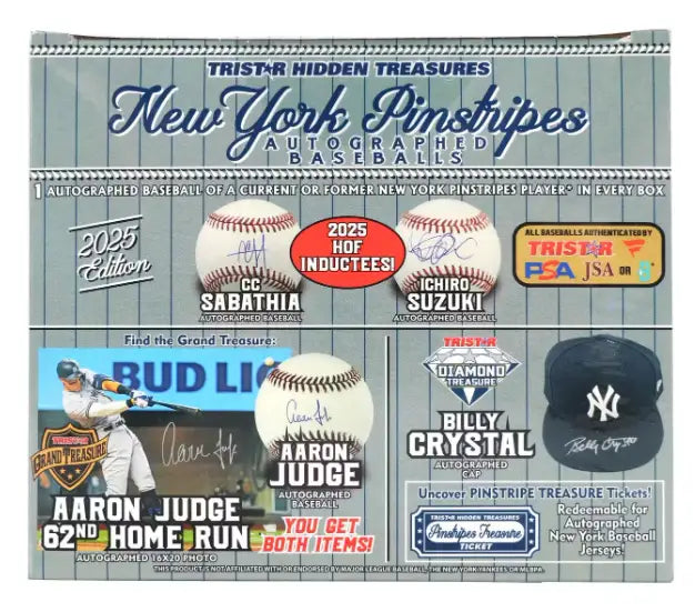 New York Pinstripes autographed baseballs box featuring Judge autographed baseballs for collectors