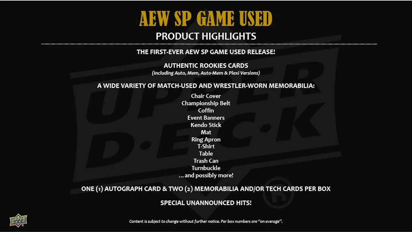 2025 Upper Deck AEW SP Game Used Wrestling Hobby Box | Columbia Sports Cards - Wrestling Card Box