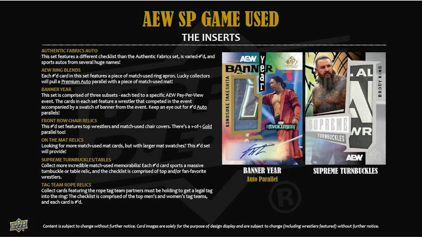 2025 Upper Deck AEW SP Game Used Wrestling Hobby Box | Columbia Sports Cards - Wrestling Card Box