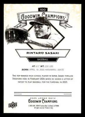 2025 Upper Deck Goodwin Champions #100 Rintaro Sasaki - Baseball Card Single