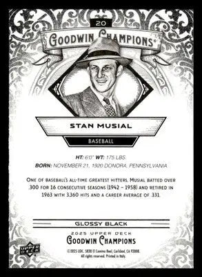 2025 Upper Deck Goodwin Champions #20 Stan Musial Glossy Black