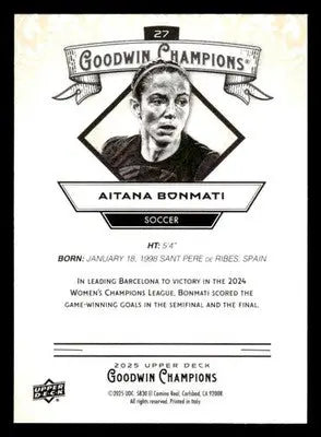 2025 Upper Deck Goodwin Champions #27 Aitana Bonmati - Soccer Card Single
