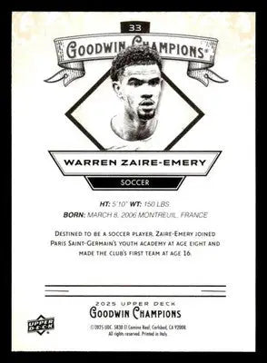 2025 Upper Deck Goodwin Champions #33 Warren Zaire-Emery - Soccer Card Single